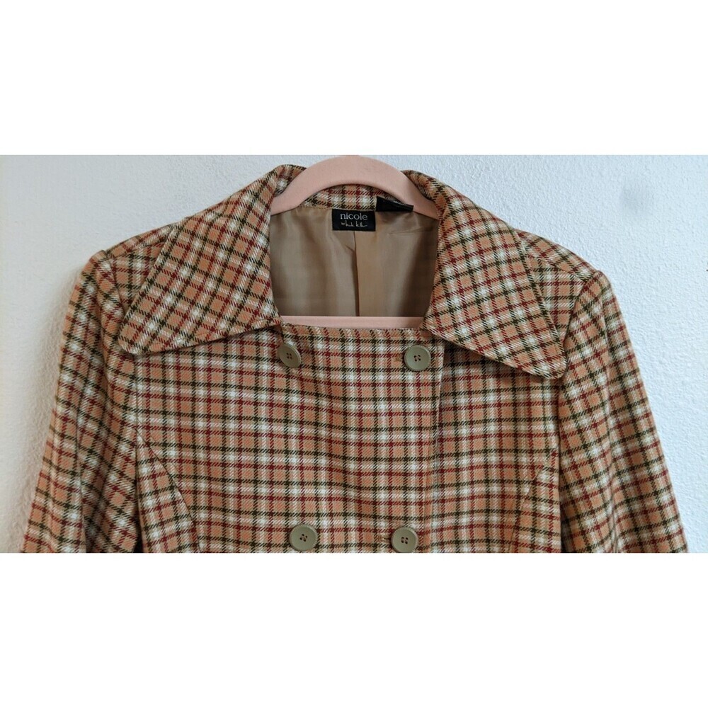 Women's NICOLE MILLER Plaid Belted Poly/Rayon Mid-Length Trench Coat Size 12 - Picture 3 of 9